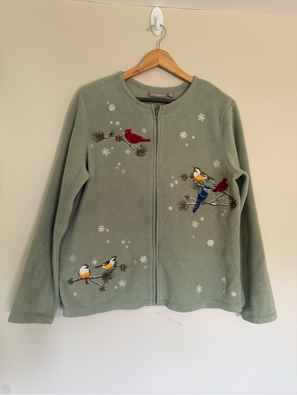 Croft & Barrow Sage Green Fleece Zip Jacket Embroidered Birds Sz M
Cottagecore